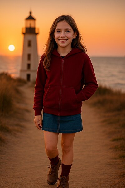 Cloise Cardigan unisex pentru copii cu trei fire cu căptușeală din fleece roș...