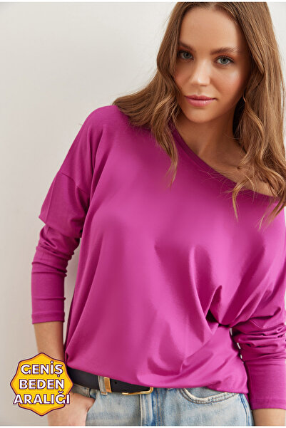 Olalook Μωβ βισκόζη Crew Neck Blouse - Bat Cast, BLZ- 19002588