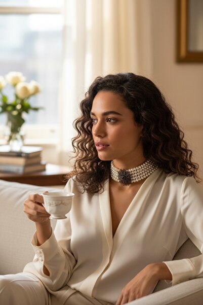 FAYRA ACCESSORIES Deniz Kestanesi Figür İnci Tasma Kolye