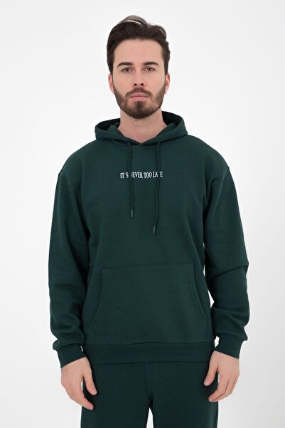 defys Πράσινο ανδρικό φούτερ - εμπριμέ και κουκούλα