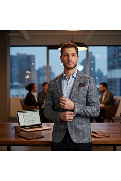 Frappoli Чоловічий темно-синій плед Marega з монокомірним спортивним піджаком з тонкою посадкою