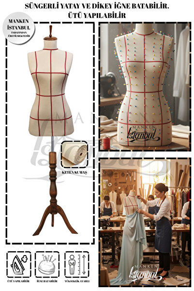 Manken İstanbul Kılavuz Çizgili 38 Beden Sünger Iğne Batabilen Keten Kumaş Te...