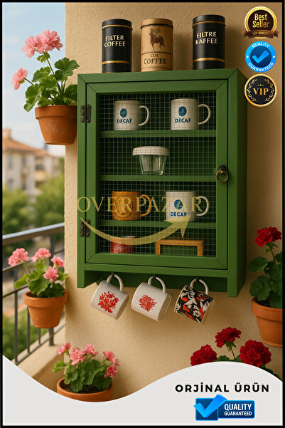 OverPazar Ahşap Özel Üretim El Işçiliği Masif Ahşap Çam Ağacı Tel Dolap 50* 65 *10 Cm Yeşil Renk