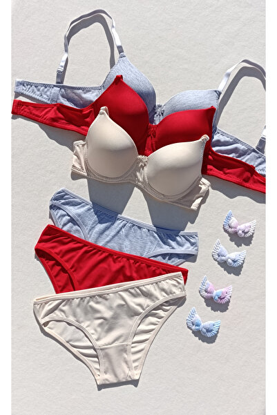 siyalife Σετ εσωρούχων 3 τεμαχίων Micro Bra και εσώρουχα με κοίλο εσωτερικό κάλυμμα χωρίς επένδυση (Κοίλο)