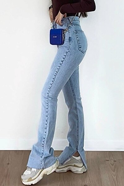 Livik Eliza Lycra laza női világoskék belső hasítékkal ellátott szupermagas derekú, bő szárú farmer farmernadrág