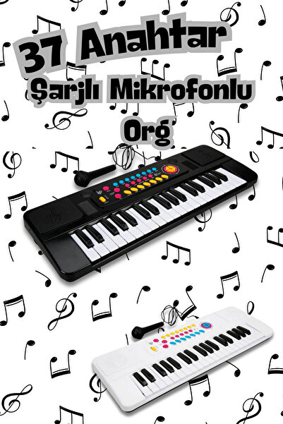 welcomein 37 Tuşlu Mikrofonlu Şarjlı Org 22 Demo Şarkı 2 Ton Ses Ayarı ve USB Kablolu Elektronik Piyano