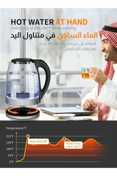 fulina Electric Teapot Tea Heater with Blue LED Indicator Light, Hot Water Kettle for Home, Office