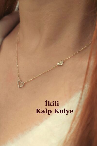Hepimitu İkili Kalp Altın Kolye
