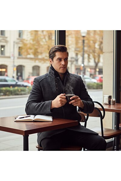 Frappoli Ανδρικό παλτό με χοντρή κοπή - Ριμπ γιακά, Standard Fit