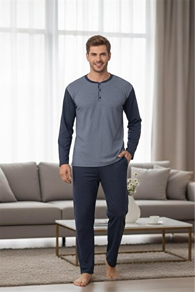 Sude HOMEWEAR Men's Smoked Color Jacquard Long Sleeve Pajamas Set