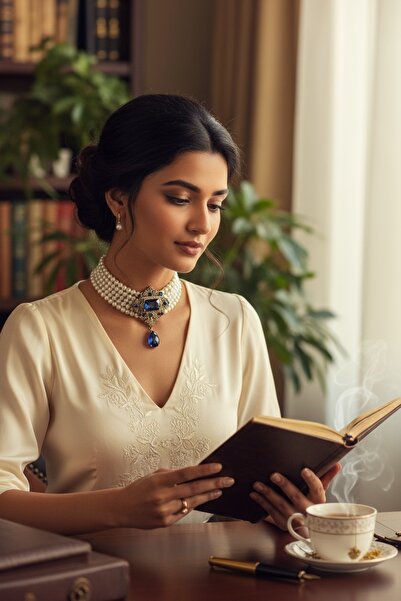 FAYRA ACCESSORIES Baget ve Su Damlası Taşlı İnci Choker Kolye