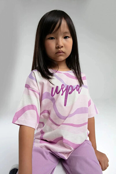 U.S. Polo Assn. Kiz Garson Capri Set - Cream/Purple Pink