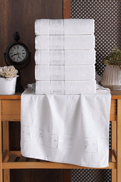 DNZGÜLCAN Eros Patterned 6-Piece 50X90 Jacquard 100% Cotton Towel – Hand and Face Towel Set – Special Design for Overseas Countries