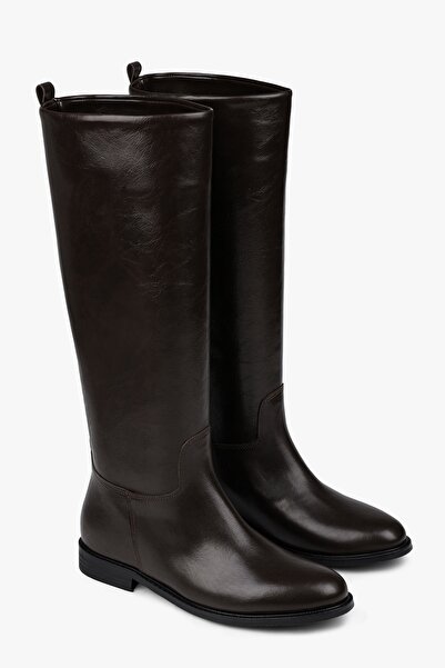 Shoeberry Cizme de călărie din piele maro din dantelă