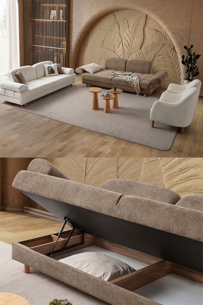 Eymense Aries Yataklı Sandıklı Koltuk Takımı 3+3+1+1 Kahverengi