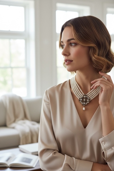 FAYRA ACCESSORIES Kristal Taşlı Inci Choker Tasma Kolye