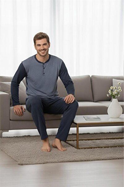 Sude HOMEWEAR Men's Smoked Color Jacquard Long Sleeve Pajamas Set