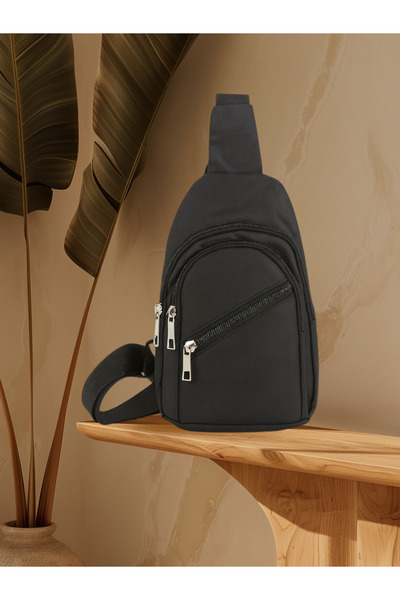 Sofia Unisex 3-Zipper Black Gift Suitable for Universities Daily Walking Body Bag Shoulder Waist Bag