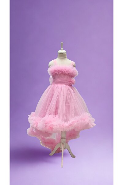Atlas Kids Дівчача сукня з хвостом, з тюлем, рожева, вечірня – спеціальний дизайн – весілля, день народження, бал