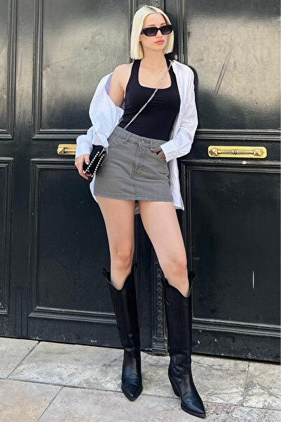 Madmext Anthracite Denim Skirt Mg2372