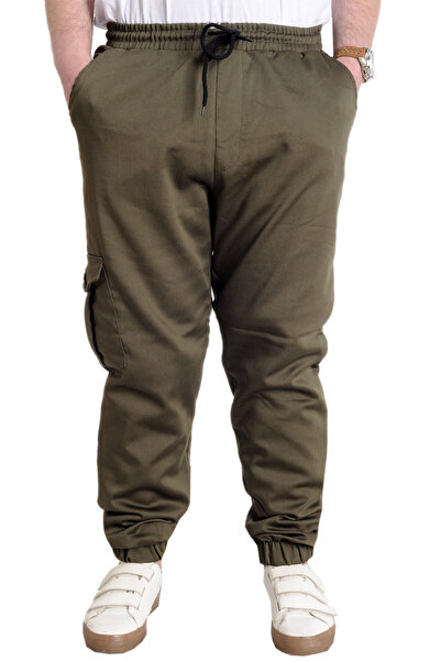 ModeXL Mode Xl Men's Trousers Linen Cargo Pocket Jogger Spring 23912 Khaki