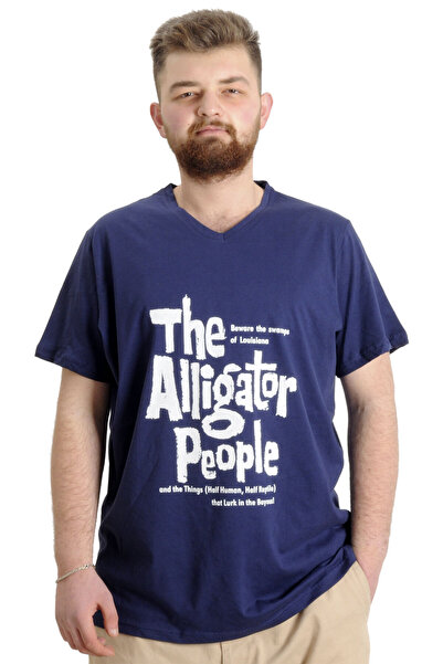ModeXL Mode Xl Великий розмір Чоловіча футболка з V-подібним вирізом Alligator Indigo