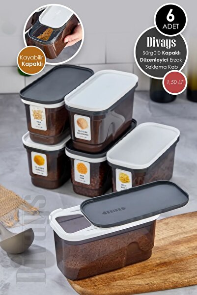 DİVAYS 1.5 Liter Capacity - 6 Pcs Sliding Food Storage Set