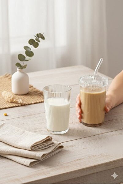 DİVAYS 2 Adet Mika (Cam Değildir) Kapaklı Pipetli Origami Stil Bardak Soğuk K...