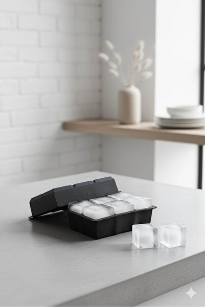 DİVAYS 6 Bölmeli Büyük Boy Silikon Buz Kalıbı - 6'lı Siyah Silikon Kare Buzlu...