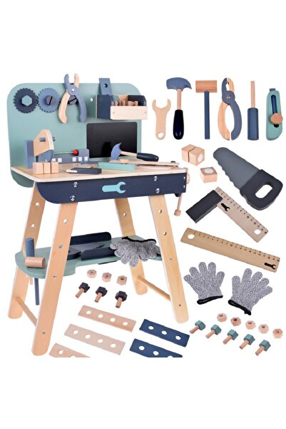 indiggo Banc de Lucru din Lemn pentru Copii Montessori Little Workbench cu Unelte si Accesorii Albastru