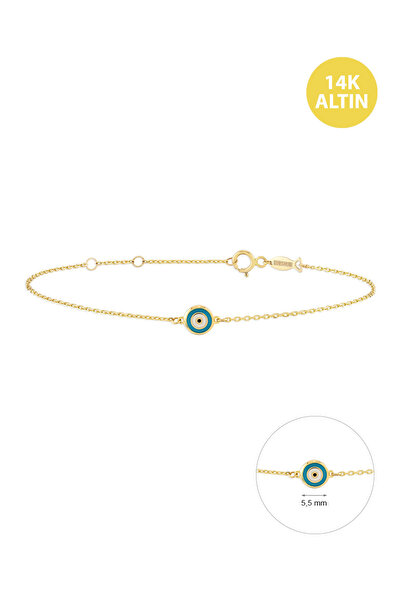 KURSHUNI Taşsız Mineli Nazar , 14 Ayar Altın Bileklik