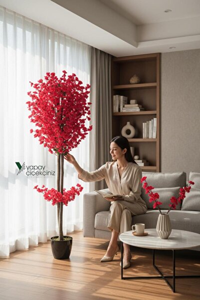 YAPAY ÇİÇEKÇİNİZ Siyah Saksıda Yoğun Yapraklı 180 cm Yapay Bahardalı Ağacı Kı...