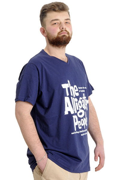 ModeXL Mode Xl Великий розмір Чоловіча футболка з V-подібним вирізом Alligator Indigo