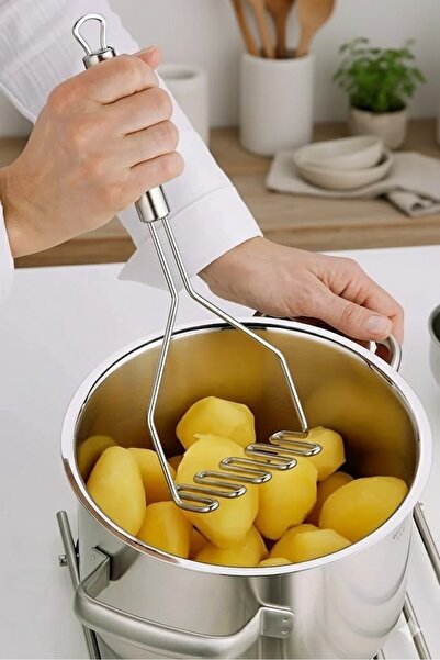 DİVAYS Pratik 24 Cm Lüks Paslanmaz Metal Patates Ezici | Patates Ezici Püre Yapıcı