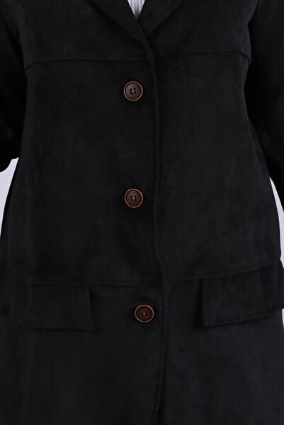 armonika Дамско висококачествено висококачествено велурено яке с черна яка и капак с джоб и копчета с подплата-25K 001057