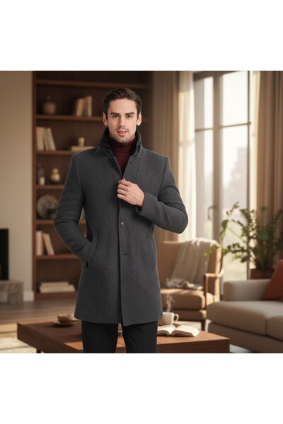 Frappoli Patterned Regular Fit Men's Cashew Coat with Very Thick Removal Zipper and Thin Fur Inside