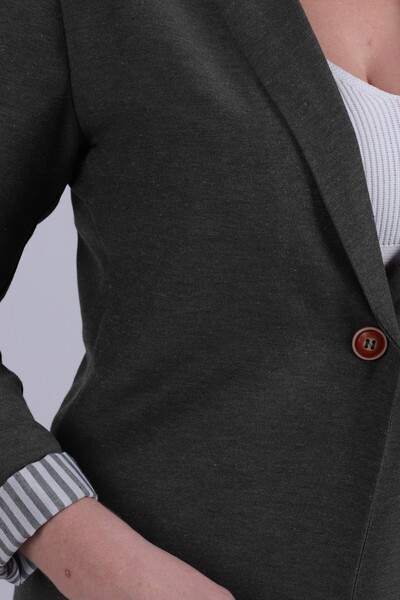 armonika Women's Dark Khaki Striped Inside Sleeve Single Button Jacket Arm-22K001122