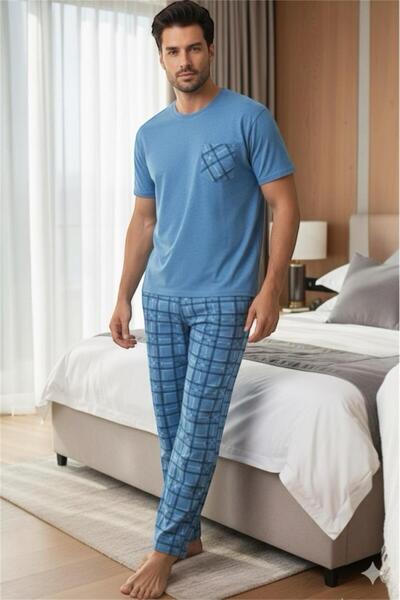 Sude HOMEWEAR Короткий рукав чоловічий синій піжамний комплект