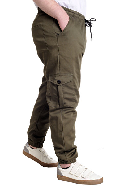 ModeXL Mode Xl Men's Trousers Linen Cargo Pocket Jogger Spring 23912 Khaki