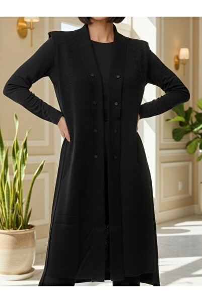 TEK Стильний трикотажний жилет з ґудзиками для молоді / Чорний