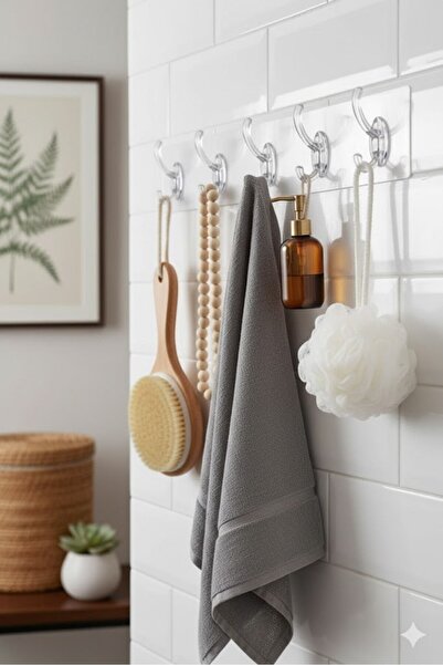 DİVAYS Kendinden Yapışkanlı Güçlü Şeffaf Askılık | Şeffaf Yapışkanlı Sihirli Askı 5 Adet Kancalı