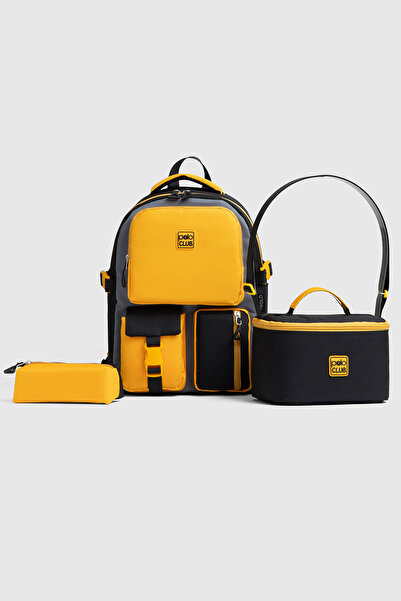 By Hakan Hkn 9013 School Bag Set of 3 Orthopedic Back Mustard Multi-Compartment