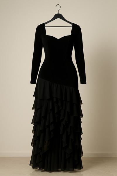 Ron Luxurious evening dress with a distinctive bodice and chiffon overlay – an elegant design for special occasions