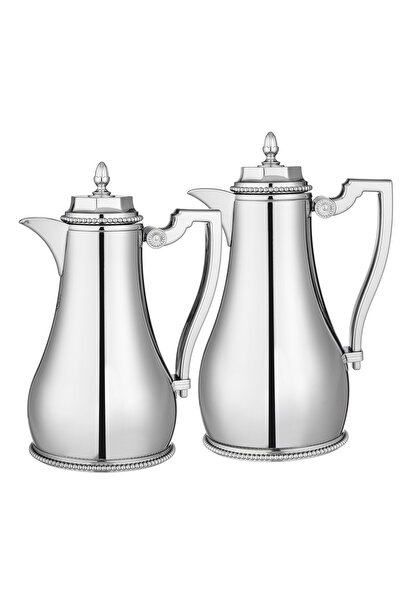 Dania ✨ Al Saif Thermos Set–2 Pieces, Shiny Nickel Finish with Premium | Glass Liner for Heat Retention 💎