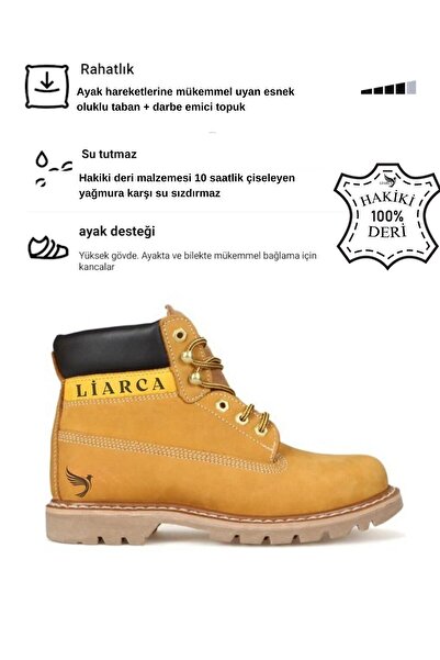 Liarca Hakiki Deri Hafif Soğuk Geçirmez Kaymaz Kauçuk alt ve Rahat İç Taban K...