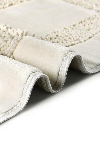 Bluenity Melo Natural Cotton 2-Piece Bath Mat & Rug Set 60X100 50X60 Ecru