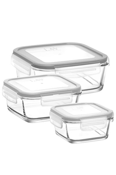 LAV Fresco Glass Storage Container Set of 3 White Locking Lid (1 Small, 1 Medium, 1 Large Storage Container)