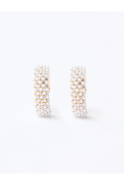 Jimmy Key Elegant Hoop Earrings with Gold Color Pearl and Stone Detail