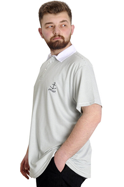 ModeXL Ανδρικό μπλουζάκι με πράσινο ριγέ γιακά Polo - Mode XL 23340