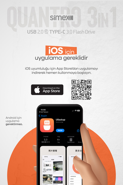 Simex 3in1 3.0 High Speed 128Gb Ios iPhone iPad Android USB Type-C Lightning Flash Memory